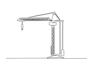 Continuous line art drawing of Tower Crane for building construction. Construction crane in single outline illustration.