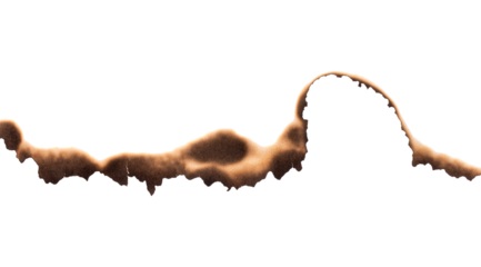 Burnt paper edge with dark scorch marks and curved burned shape