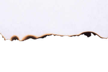 White paper with burnt edge detail and dark scorch marks