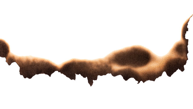 Burnt paper edge with dark scorch marks and curved burned shape