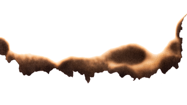 Burnt paper edge with dark scorch marks and curved burned shape