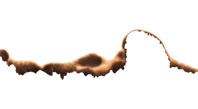 Burnt paper edge with dark scorch marks and curved burned shape