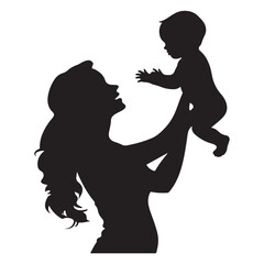 Mother and cute baby silhouette illustration 