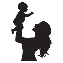 Mother and cute baby silhouette illustration 