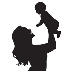 Mother and cute baby silhouette illustration 