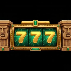 Gold 777 slot reels with emerald gemstones on black background perfect for online casino banner