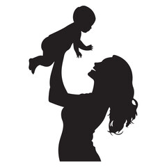 Mother and cute baby silhouette illustration 