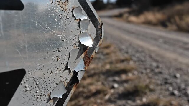 Weathered Metal Sign Showing Signs of Wear and Tear Along A Country Road