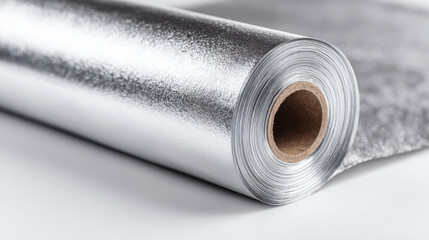 A close-up of a roll of thermal insulation film on a white background, highlighting the texture and structure of the material, suitable for industrial or construction use.