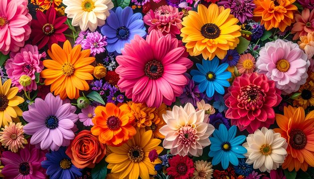 Vibrant Floral Abundance - A Colorful Symphony of Blossoms. - Powered by Adobe