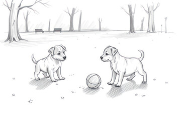 Playful Puppies Enjoying Autumn Park