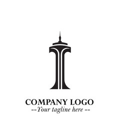 Tower Logo Symbol in Black on the White Background with Simple Modern Architecture Design