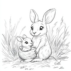 cute easter bunny holding colorful eggs in spring illustration