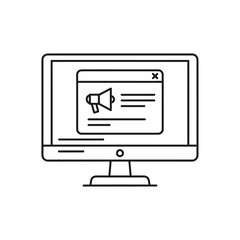 Digital Marketing Announcement on Computer Screen with Megaphone Icon.