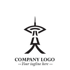 Tower Logo Symbol in Black on the White Background with Simple Modern Architecture Design