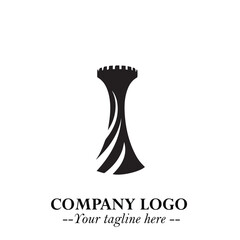 Tower Logo Symbol in Black on the White Background with Simple Modern Architecture Design