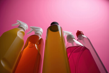 Cleaning Products Brightly Colored Bottles