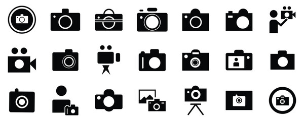 Camera and Photography Icon Set – Photo, Video, Studio, and Photo Gallery Vector Collection