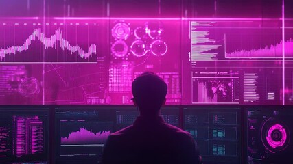 Data analyst monitoring financial market displaying futuristic interface - Powered by Adobe