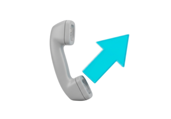 Gray telephone handset with a bright blue arrow pointing upwards