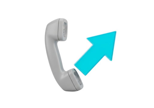 Gray telephone handset with a bright blue arrow pointing upwards - Powered by Adobe