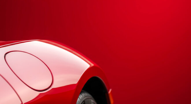 Close up of a sleek red luxury sports car body detail with clean lines and copy space for text speed and wealth
