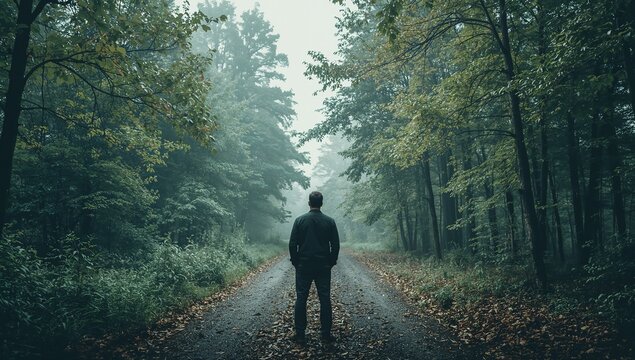 Man facing multiple paths choosing a way forward