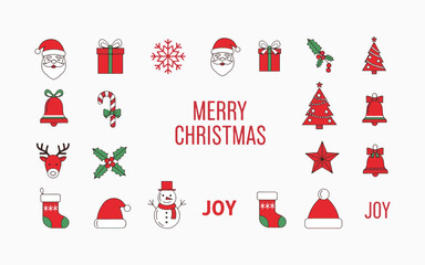 Christmas Icon Set – Winter Holiday, Santa, Gifts, and Festive Vector Collection