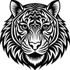 Stylized Tribal Black and White Tiger Head Illustration

