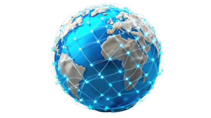 Global Connectivity: A representation of the Earth is overlaid with a network of illuminated connections, symbolizing the vast web of global digital communication and interconnectedness.