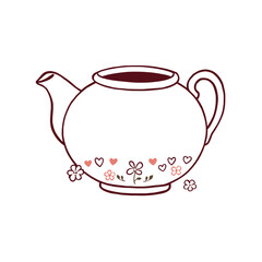 Delicate maroon teapot with floral and heart accents for a whimsical tea party invitation or charming kitchen decor design, perfect for a sweet and cozy atmosphere, celebrate love with a warm cup