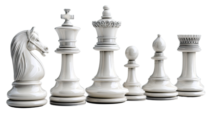 Strategic Pieces: A composition showcases a selection of intricately crafted chess pieces, symbols of strategy and intellect, arranged in a visually captivating display.