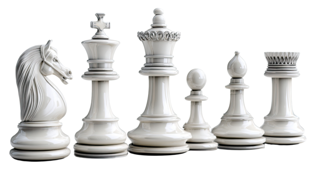 Strategic Pieces: A composition showcases a selection of intricately crafted chess pieces, symbols of strategy and intellect, arranged in a visually captivating display.