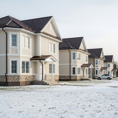 Suburban homes stand in winter landscape