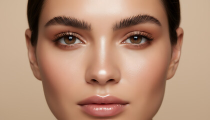 Fototapeta premium Beauty close up with glowing skin and natural makeup