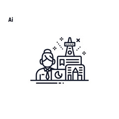 Line Art Illustration - Businesswoman with Oil Rig, Buildings, and Clock.