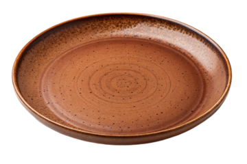 Brown ceramic plate isolated on white background, simple and minimalist dishware design