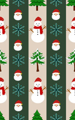 A festive pattern featuring snowmen, Christmas trees, and snowflakes, perfect for holiday-themed designs.