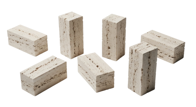 Seven rectangular white blocks with speckled texture transparent background cutout png