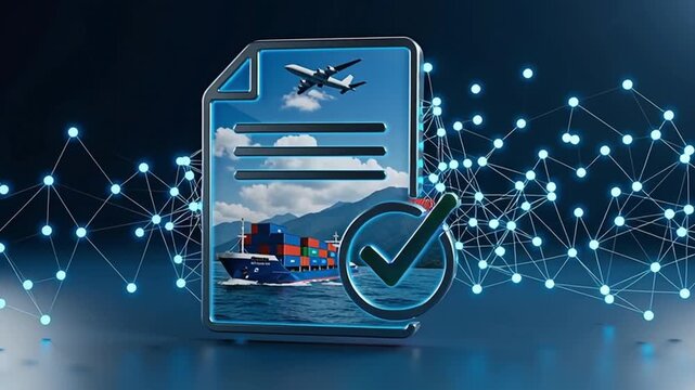 Video illustrating shipping documentation, symbolizing global trade and logistics.