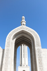 Impressive Sultan Qaboos Mosque in Muscate with blue sky