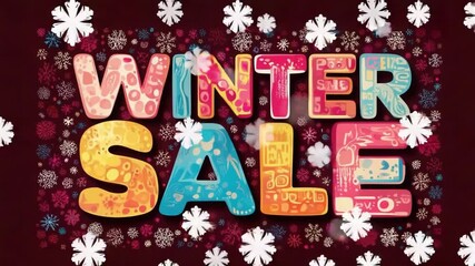 colorful winter sale text seasonal promotion with snowflakes illustrated animation - Powered by Adobe