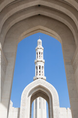 Impressive Sultan Qaboos Mosque in Muscate with blue sky