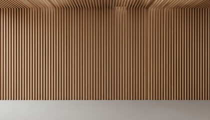 Modern interior design featuring vertical wooden slat panels on wall and ceiling with a light floor.