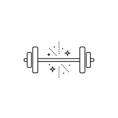 Minimalist barbell illustration with starburst effect, fitness equipment, weightlifting, gym, workout, exercise.