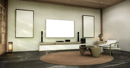Living room concept Empty room wood docoration wall on black floor. 3D illustration rendering