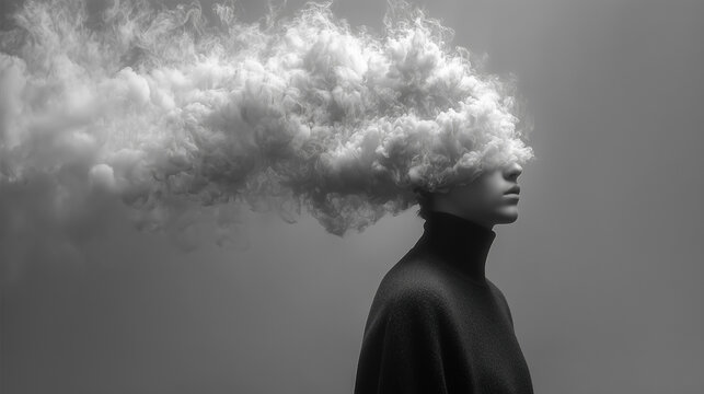 Veil of Thought: A Side Profile Shrouded in Swirling Black Smoke