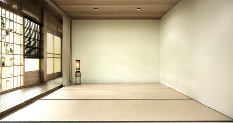 Mock up empty, Modern japanese tatami mat floor, room japanese traditional style. 3D rendering