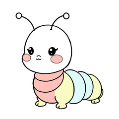 Adorable cartoon caterpillar character with big eyes and rosy cheeks, perfect for children's books, educational materials, and playful designs