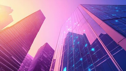 City skyscrapers showing modern data network connection - Powered by Adobe